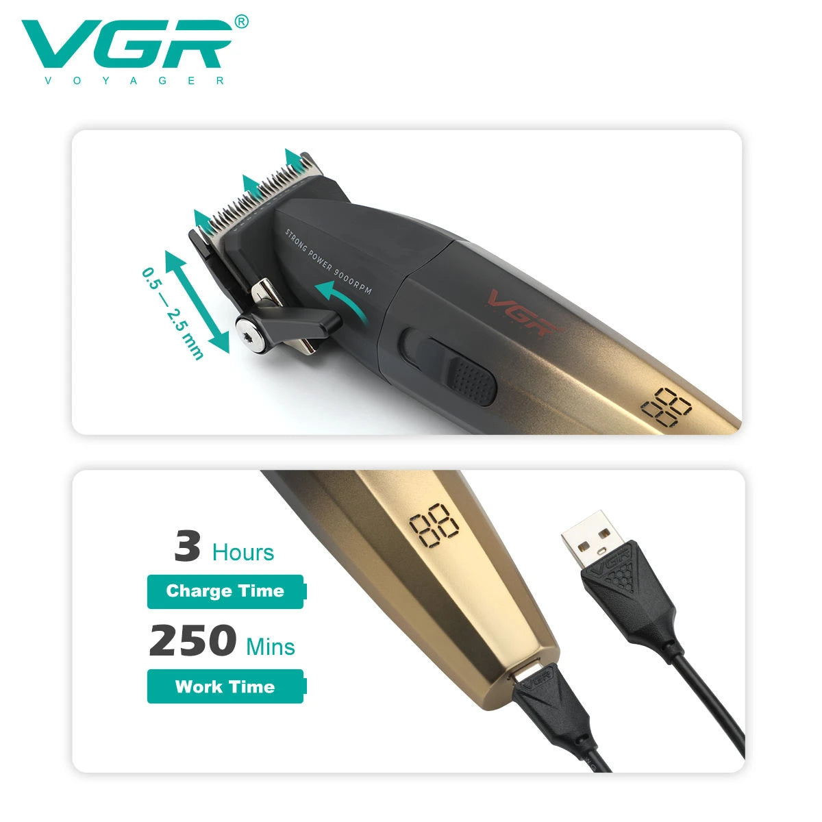 VGR Hair Trimmer Professional Hair Cutting Machine Electric Hair Clipper Shaver Barber Metal Trimmer for Men V-003 V-906 V-308