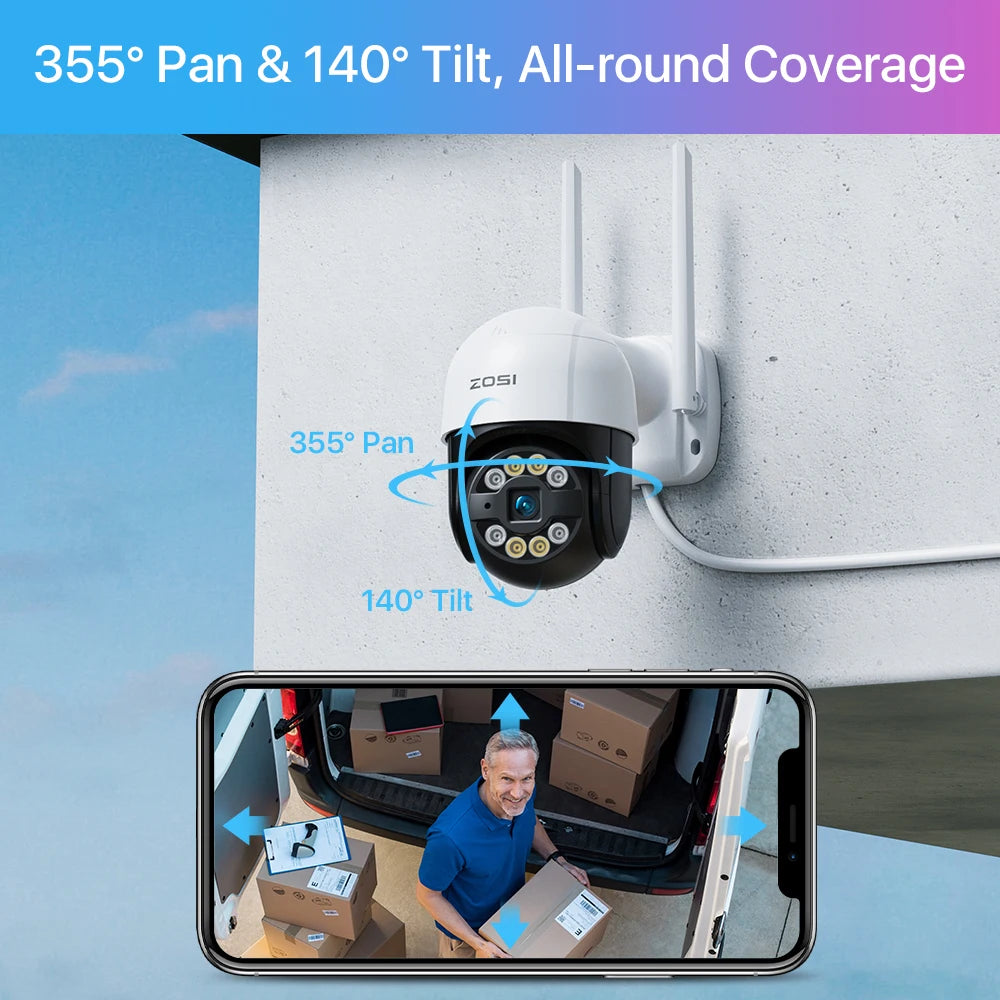 ZOSI 2K 3MP Pan/Tilt Outdoor WiFi PTZ Camera – Add‑On Camera for ZOSI NVR Systems