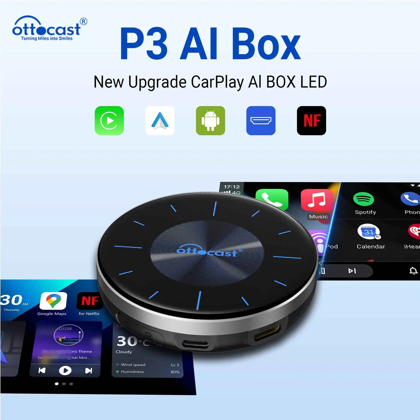 OTTOCAST OttoAiBox P3 Android 13 Wireless CarPlay AI Box