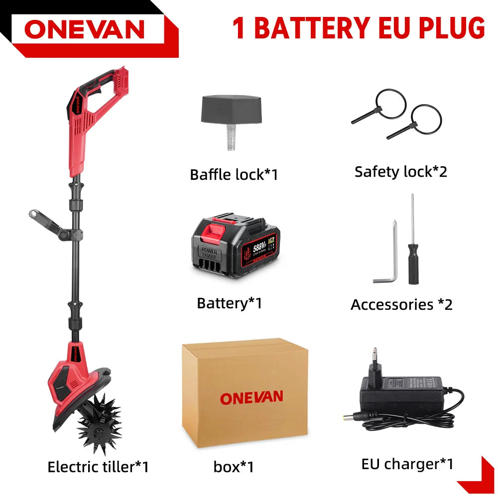 ONEVAN 4000W 36000RPM Electric Tiller Cultivator Cordless 17CM Electric Scarifier Garden Power Tool For Makita 18V Battery Pin