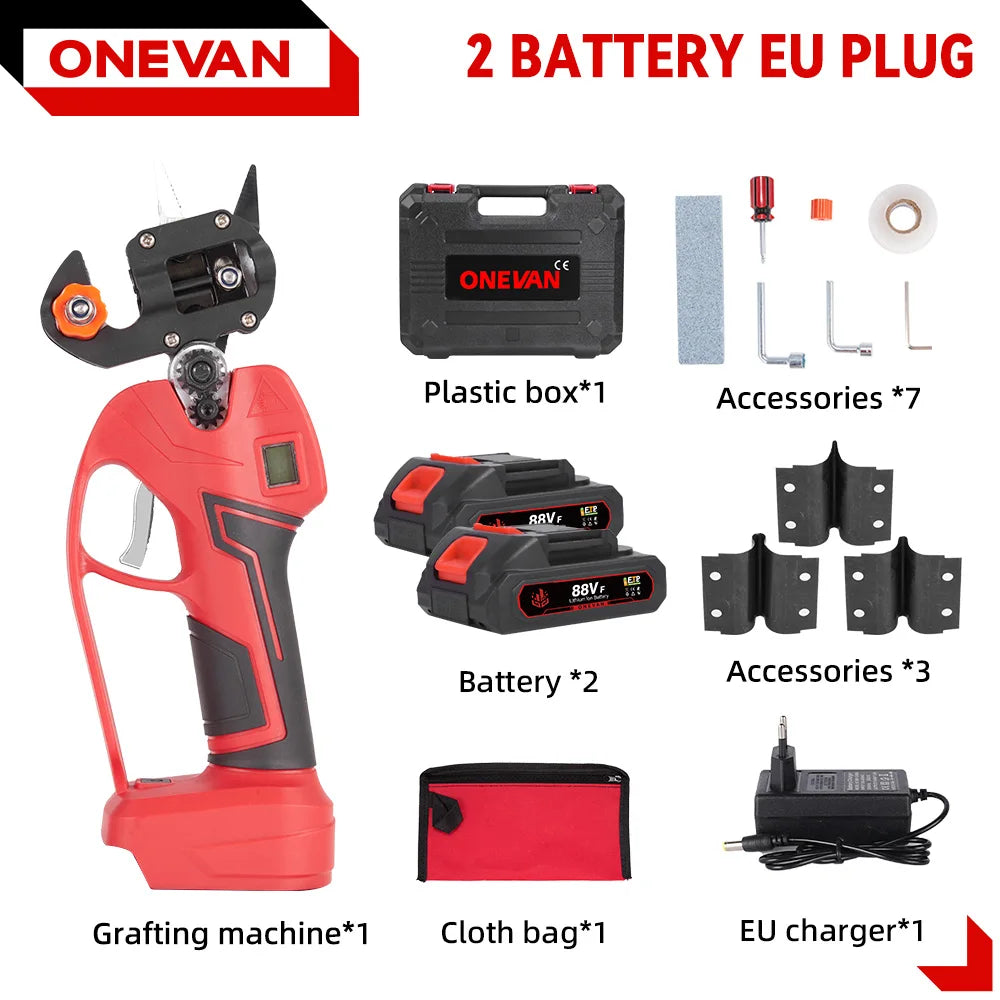 ONEVAN 2‑in‑1 Brushless Grafting Machine & Electric Pruner | Branch Cutter, Tree Grafting Tool
