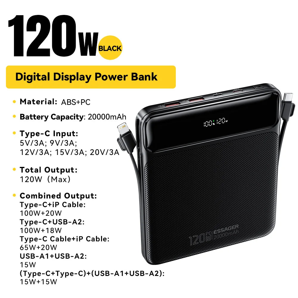 Essager 100W 20000mAh Power Bank – PD Fast Charging Portable External Battery