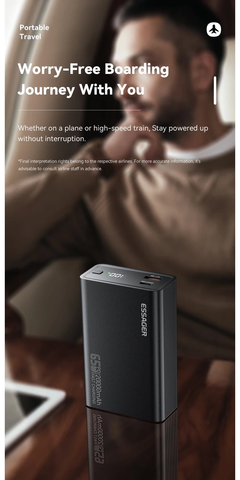 ESSAGER 20000mAh Power Bank 65W PD Fast Charging Portable