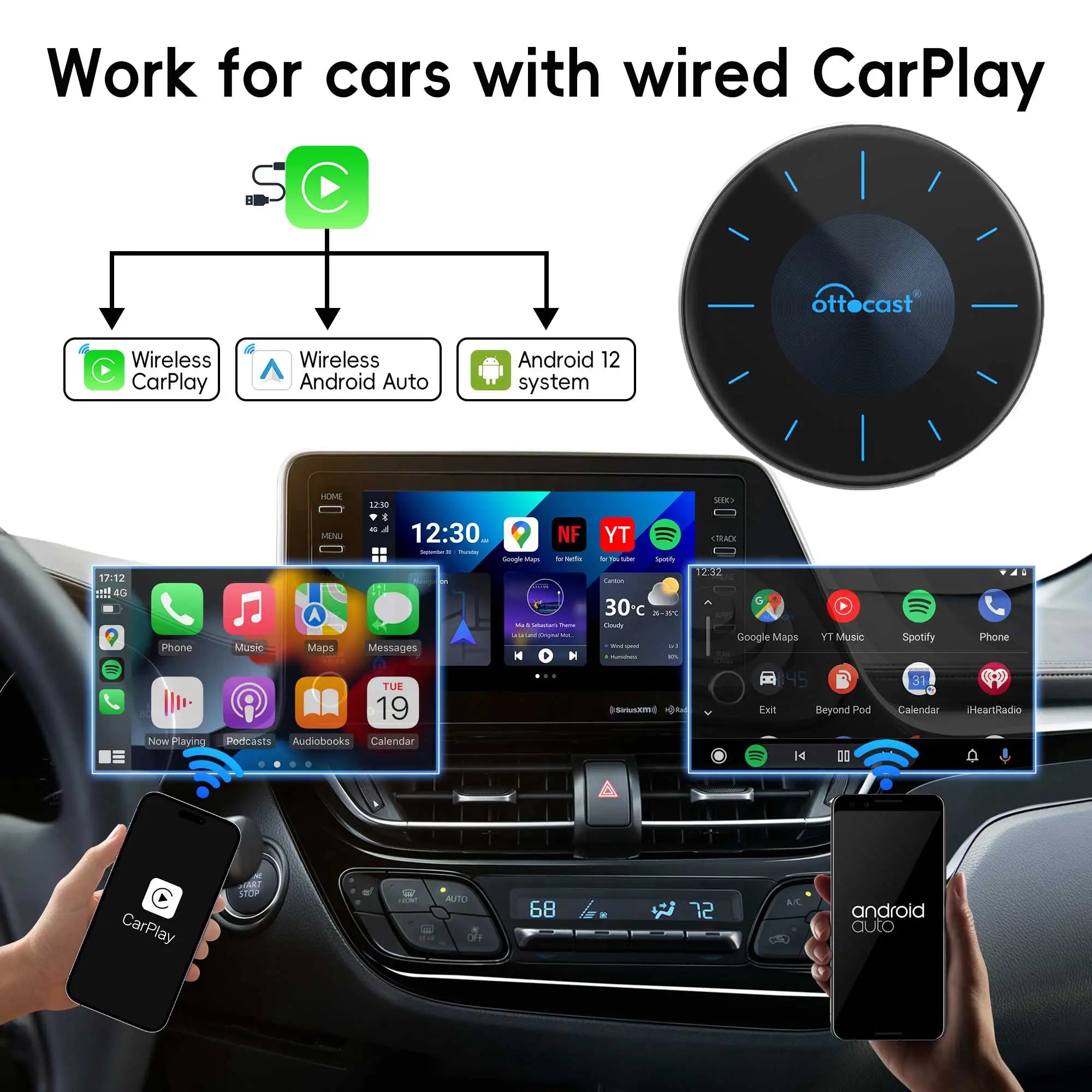 OTTOCAST P3 / P3 PRO Android TV AI Box with HDMI & Wireless CarPlay