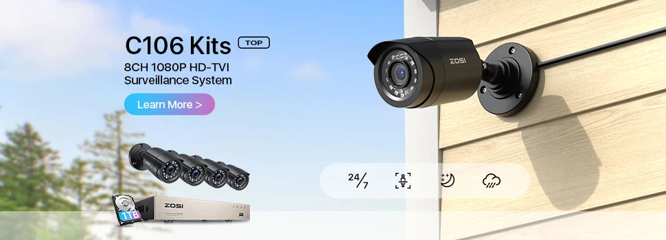 ZOSI 1080p 2MP 4‑in‑1 Security Bullet Camera – H.265, IR Night Vision, Weatherproof Outdoor