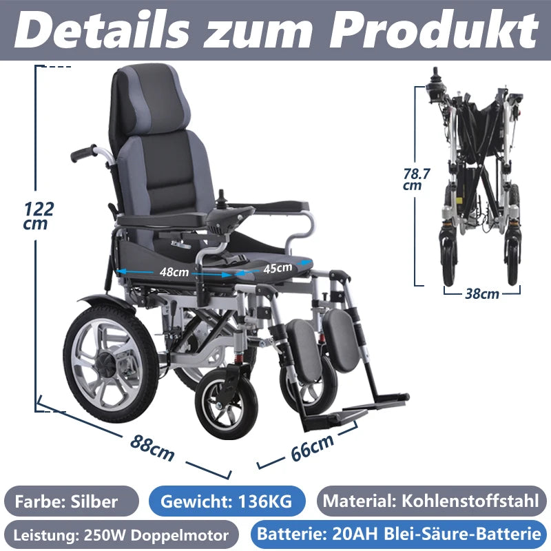 Electric Self‑Propelled Folding Wheelchair for Elderly & Disabled – Reclining Backrest