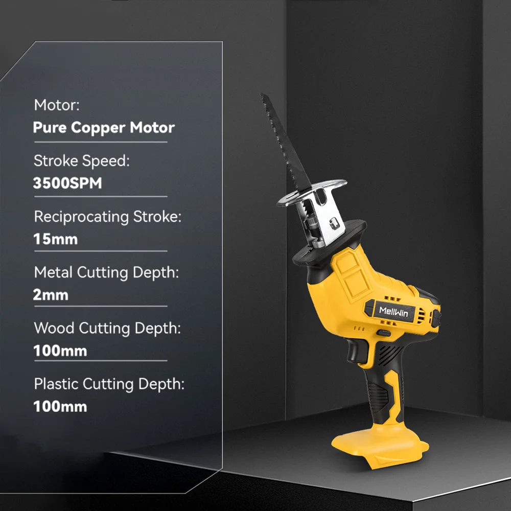 MELLWIN Cordless Electric Reciprocating Saw Multifunction Cut Saw Metal Wood PVC Pipe Cutting Tool For Makita 18VBattery Pin - Limetastore