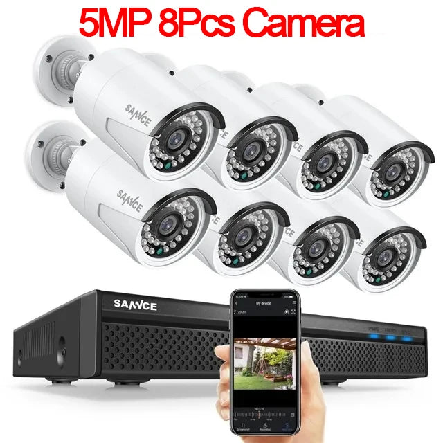 SANNCE 8CH 8MP PoE NVR System | 5MP IP66 Cameras, IR‑CUT Night Vision, Wired CCTV Kit