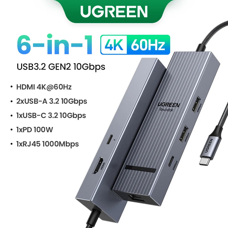 UGREEN USB‑C Hub with 4K60Hz HDMI, 10Gbps USB 3.2, PD100W, USB‑A/C Data Ports