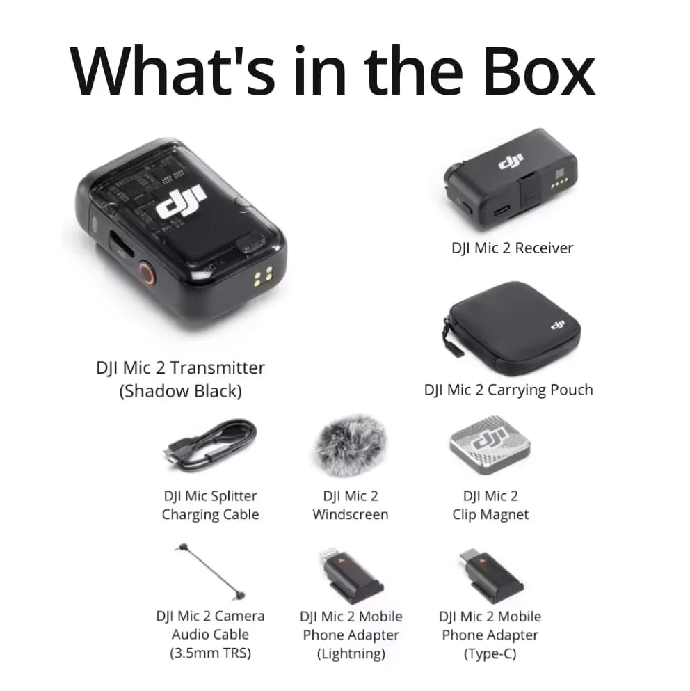 DJI Mic 2 – Wireless Microphone with Intelligent Noise Cancelling & 32‑Bit Float Internal Recording