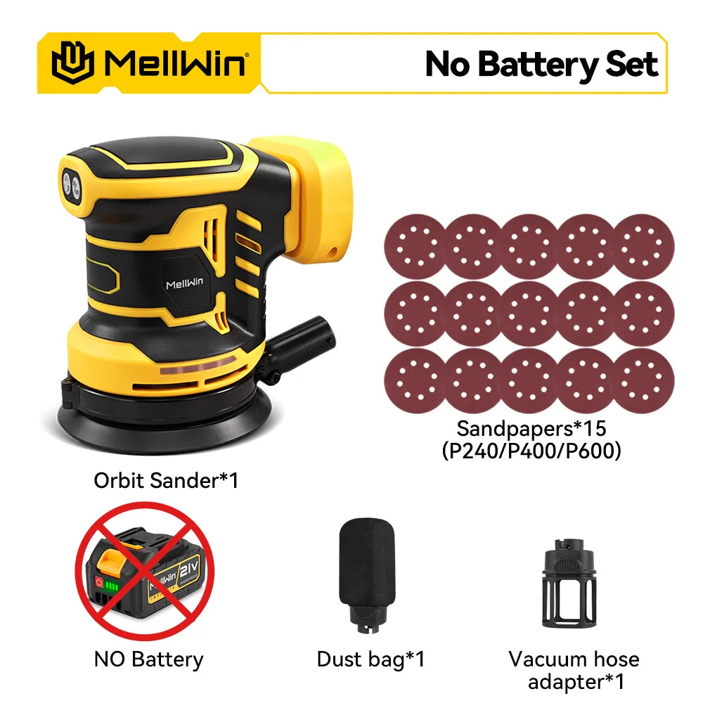 MELLWIN 125MM Electric Orbital Sander Polisher 3 Speeds Adjustable Wood Metal Sanding Polishing Tool For Makita 18V Battery Pin - Limetastore