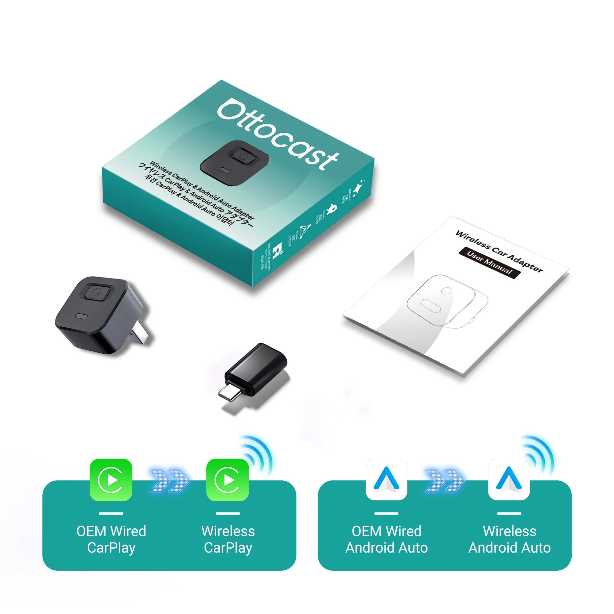 OTTOCAST Cube Mini Wireless Android Auto & CarPlay Dongle