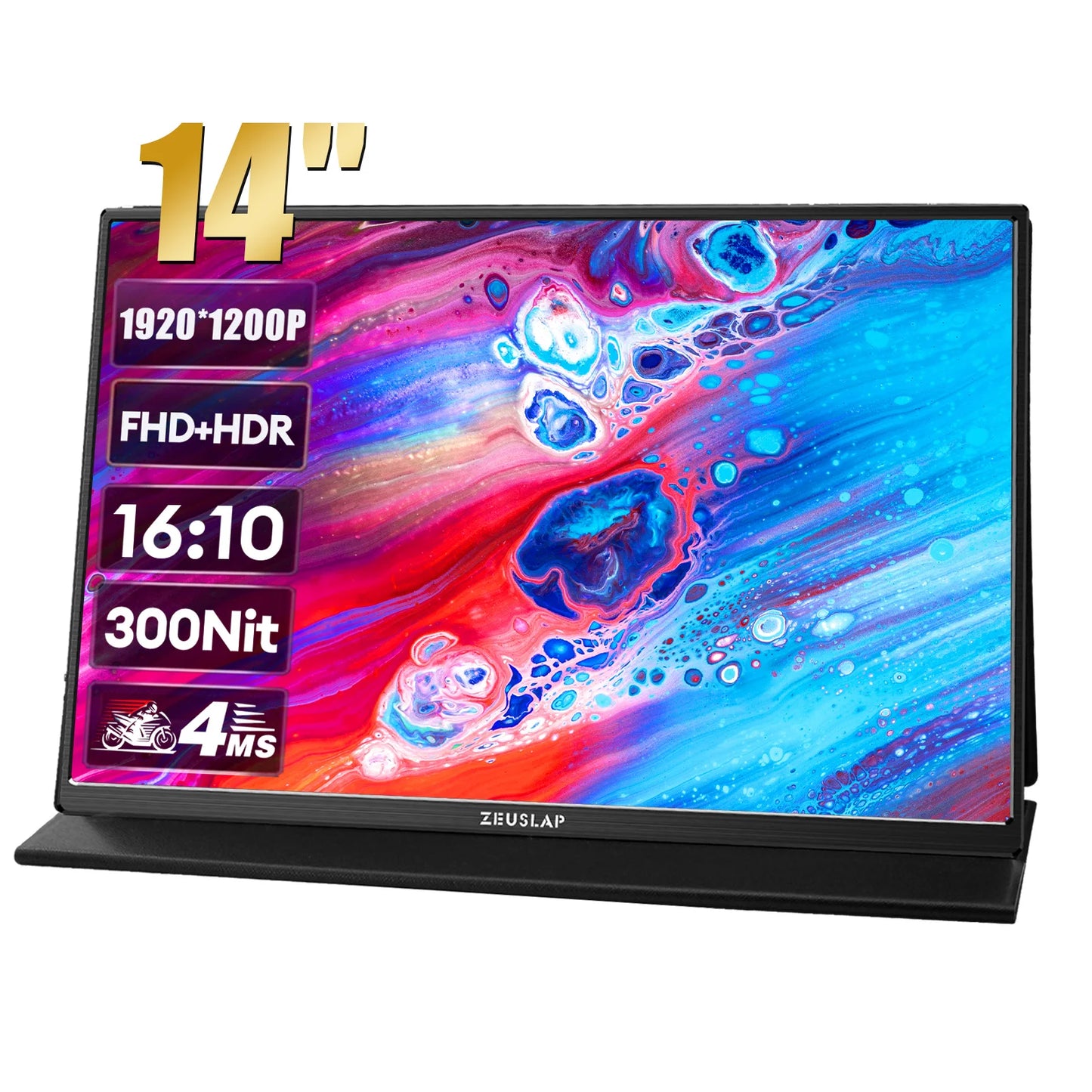 ZEUSLAP 14" Portable Monitor | 1920×1200 WUXGA, 16:10, 100% sRGB, 300 nits