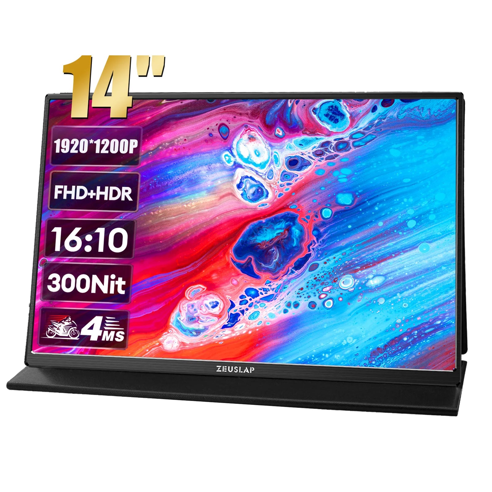 ZEUSLAP 14" Portable Monitor | 1920×1200 WUXGA, 16:10, 100% sRGB, 300 nits