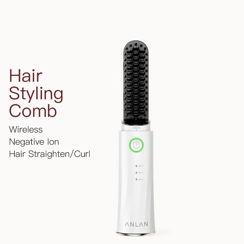 ANLAN Cordless Hair Straightener Brush | Ceramic, Negative Ions, Anti‑Scald, Portable