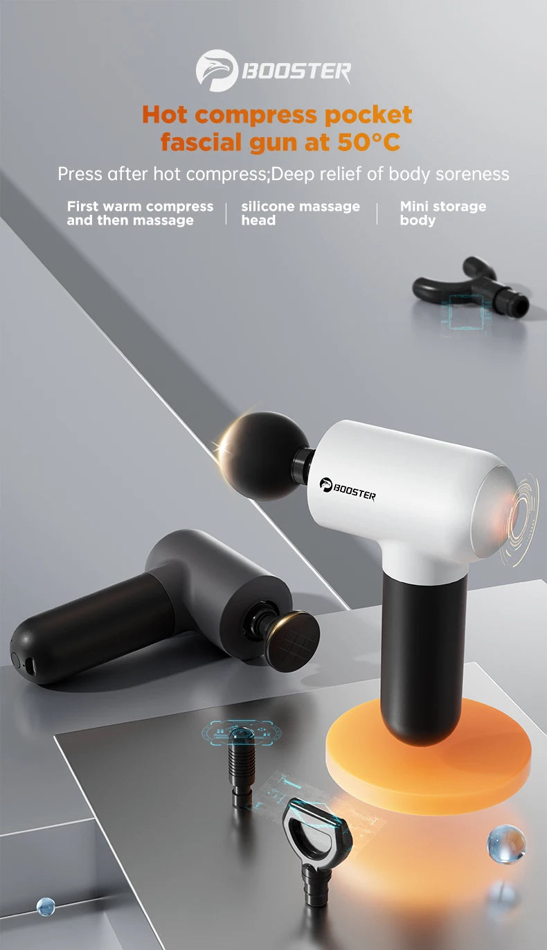 Booster V3 – Mini Electric Massage Gun | 6‑Speed Percussion Massager, Hot Compress, Portable Deep