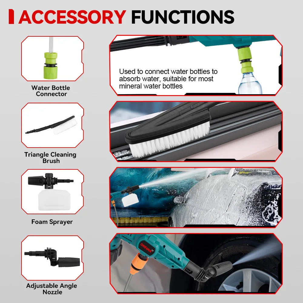 ONEVAN 3500W 200Bar Brushless High‑Pressure Washer Gun | 6‑in‑1 Cordless Car & Garden Cleaner