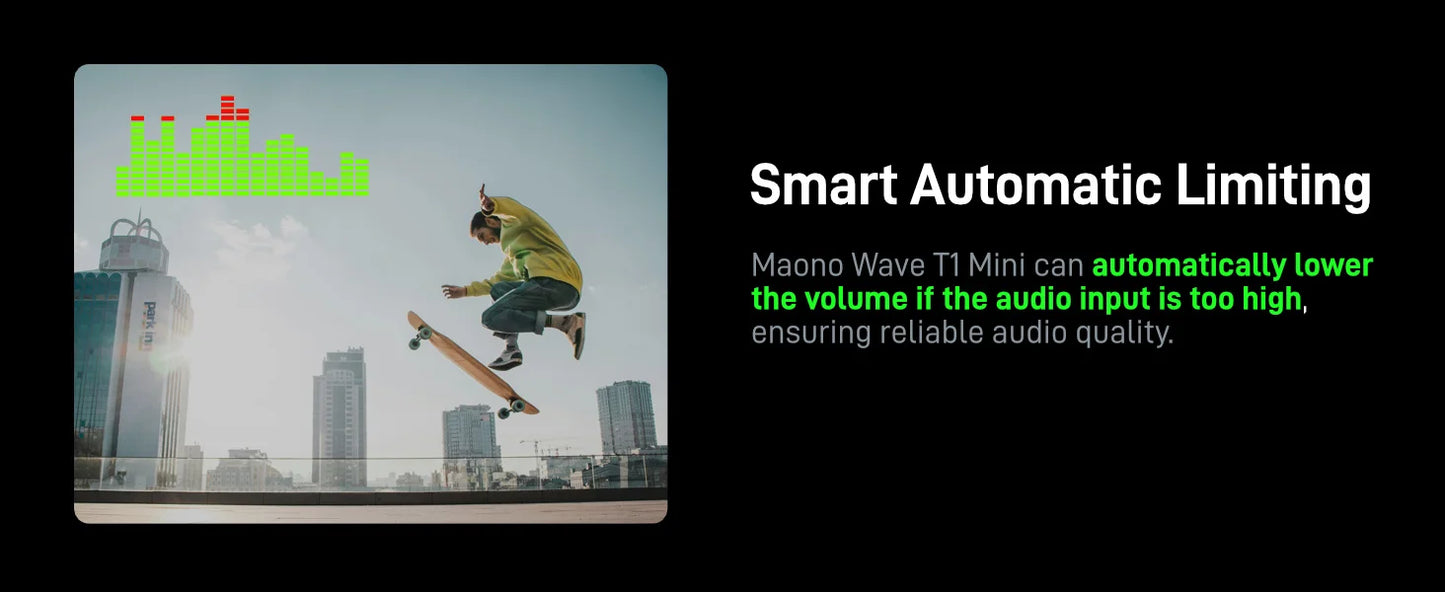 Maono Wave T1 mini – Wireless Lavalier Microphone | AI Noise Cancellation, Auto‑Clipping & App Control for iPhone, Android & PC Video Recording