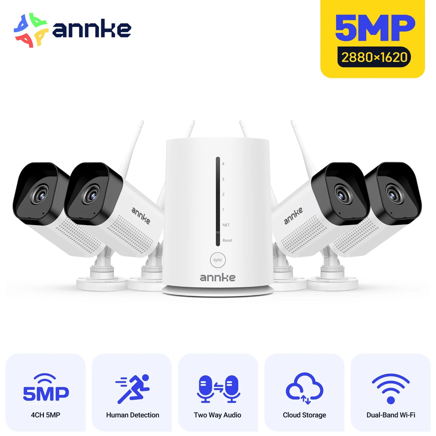 ANNKE 3MP/5MP Wireless CCTV System | 4CH NVR, Night Vision, IP66 Outdoor Cameras