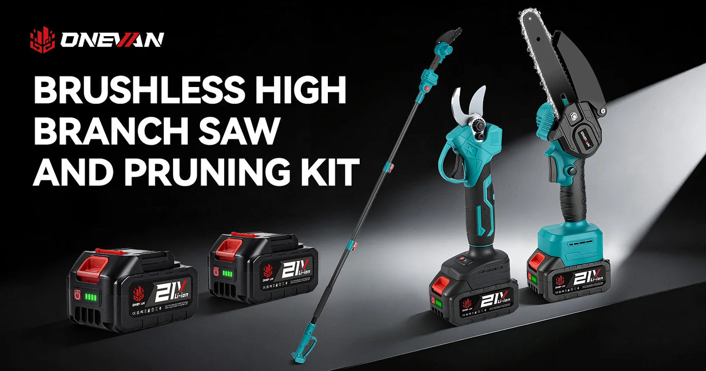 ONEVAN 3500W Brushless Telescoping Pole Electric Chainsaw 4 IN 1 High Branch Scissors Garden Pruning Tool For 21V 18V Battery