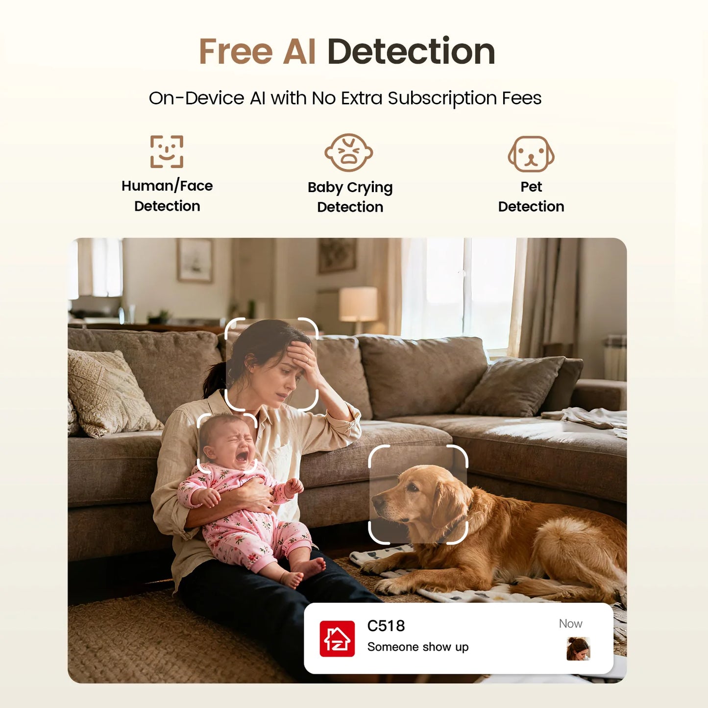 ZOSI C518 2K/4K Indoor Pan‑Tilt Smart WiFi Camera – 360° Baby & Pet Monitor with AI Human Tracking