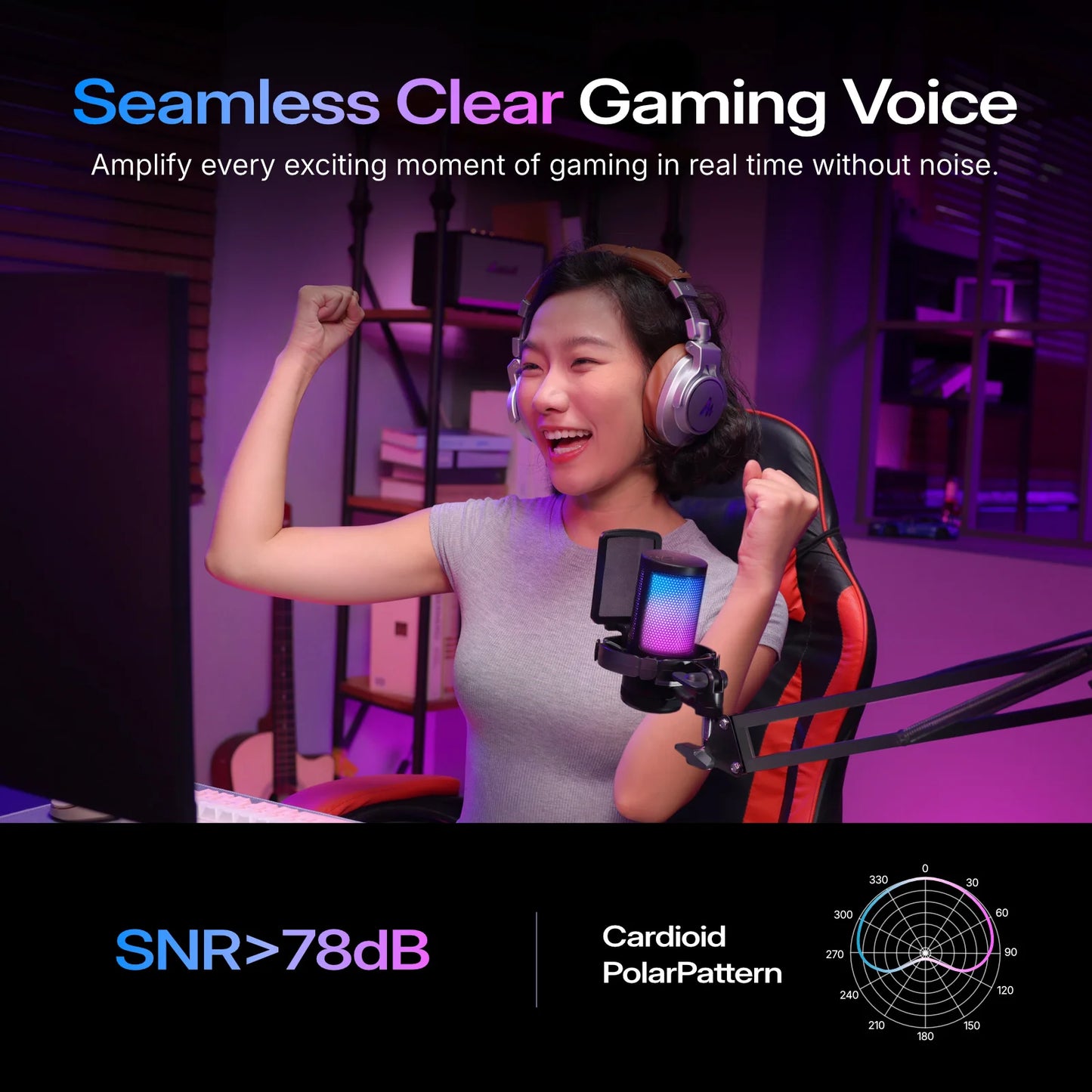 Maono DGM20S – USB Gaming Condenser Microphone | Noise Cancellation, RGB Lights, Mute & Zero‑Latency Monitoring for Streaming & Podcasting
