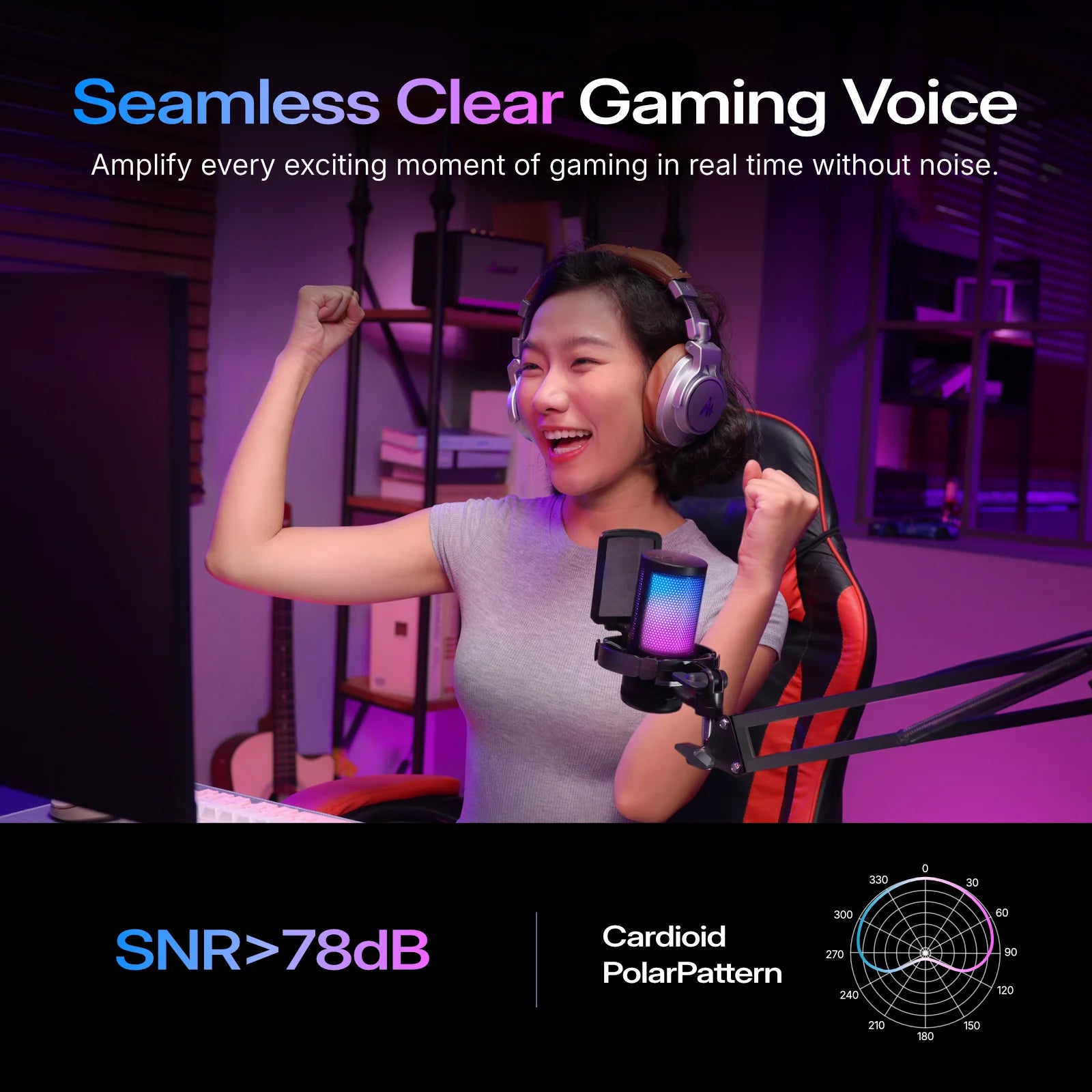 Maono DGM20S – USB Gaming Condenser Microphone | Noise Cancellation, RGB Lights, Mute & Zero‑Latency Monitoring for Streaming & Podcasting