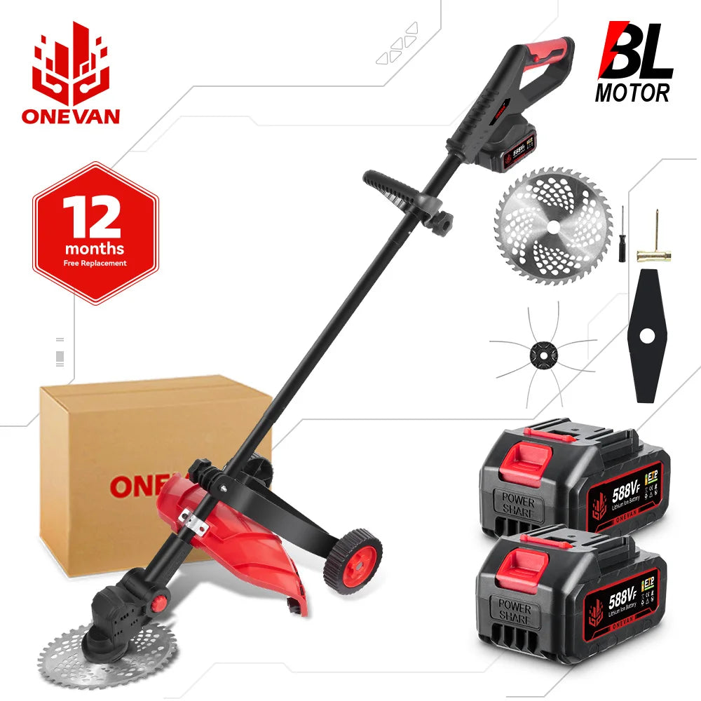 ONEVAN 10Inch Brushless Electric Lawn Mower 38000RPM Cordless 45° Grass Trimmer Garden Power Tool For Makita 18V Battery Pin