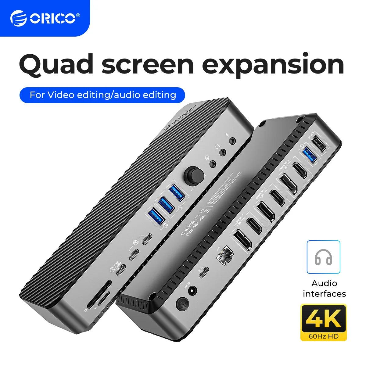 ORICO USB C Docking Station Type C to 8K30Hz DP HDMI-Com 5 Different Display RJ45 PD 22 in 1 Mult Audio 10Gbps HUB for Desktop