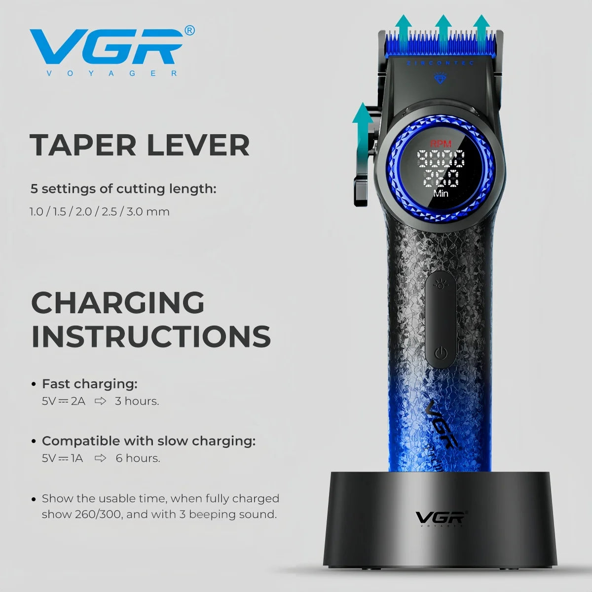 VGR Hair Cutting Machine Professional Trimmer 9000 RPM Hair Clipper Bldc Motor Barber Cordless Clipper Trimmer for Men V-001
