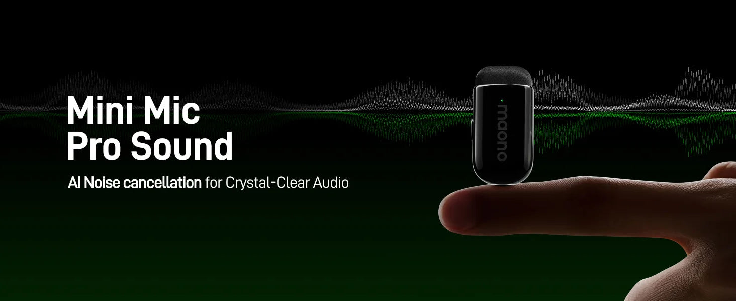 Maono T1 mini – Wireless AI Noise‑Cancelling Clip‑On Microphone | Auto‑Clipping & App Control for Professional Phone Video Recording