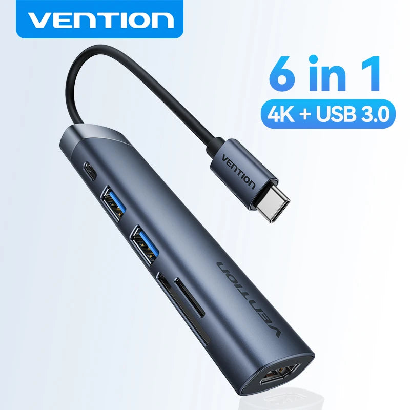 Vention USB‑C HDMI Hub | 4K30Hz, USB 3.0, SD/TF, PD 100W Multiport Adapter