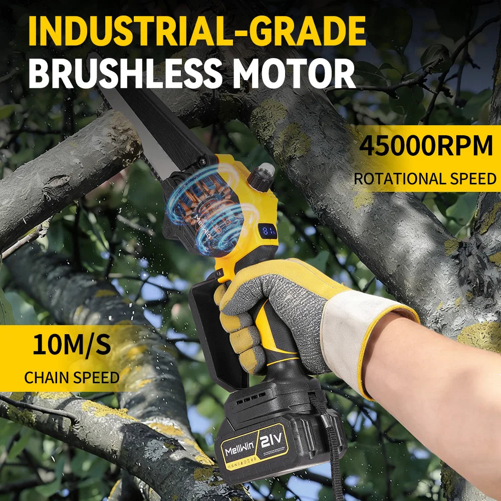 MELLWIN Brushless 4IN1 Telescoping Pole 8 Inch Chainsaw & 32MM Pruning Shears Set Garden Pruning Tool For Makita 18V Battery Pin - Limetastore