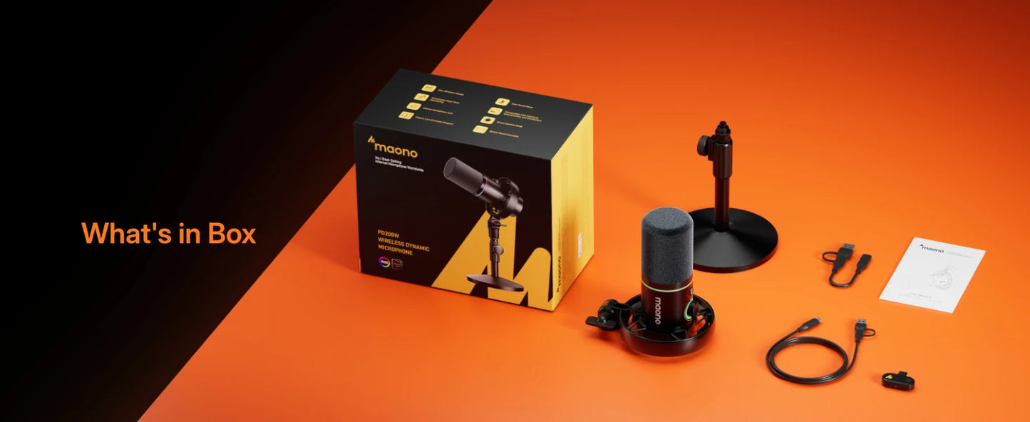 Maono PD200W – Hybrid Wireless Dynamic Podcast Microphone | XLR/USB Mic for PC, Phone & Camera