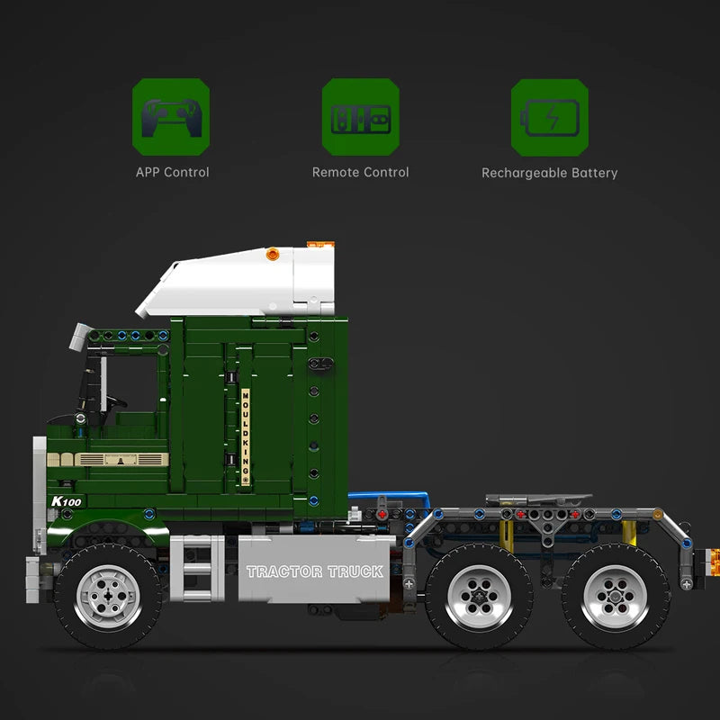 Mould King 13202 Motorized K100 Aerodyne Tractor Truck | RC Technical American Cabover Building Set - Limetastore