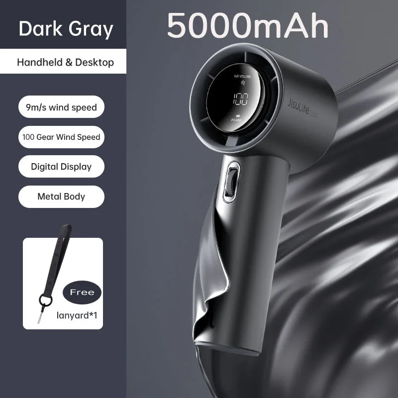 JISULIFE Mini Handheld Portable Fan – 100 Adjustable Wind Speeds, 5000mAh Battery