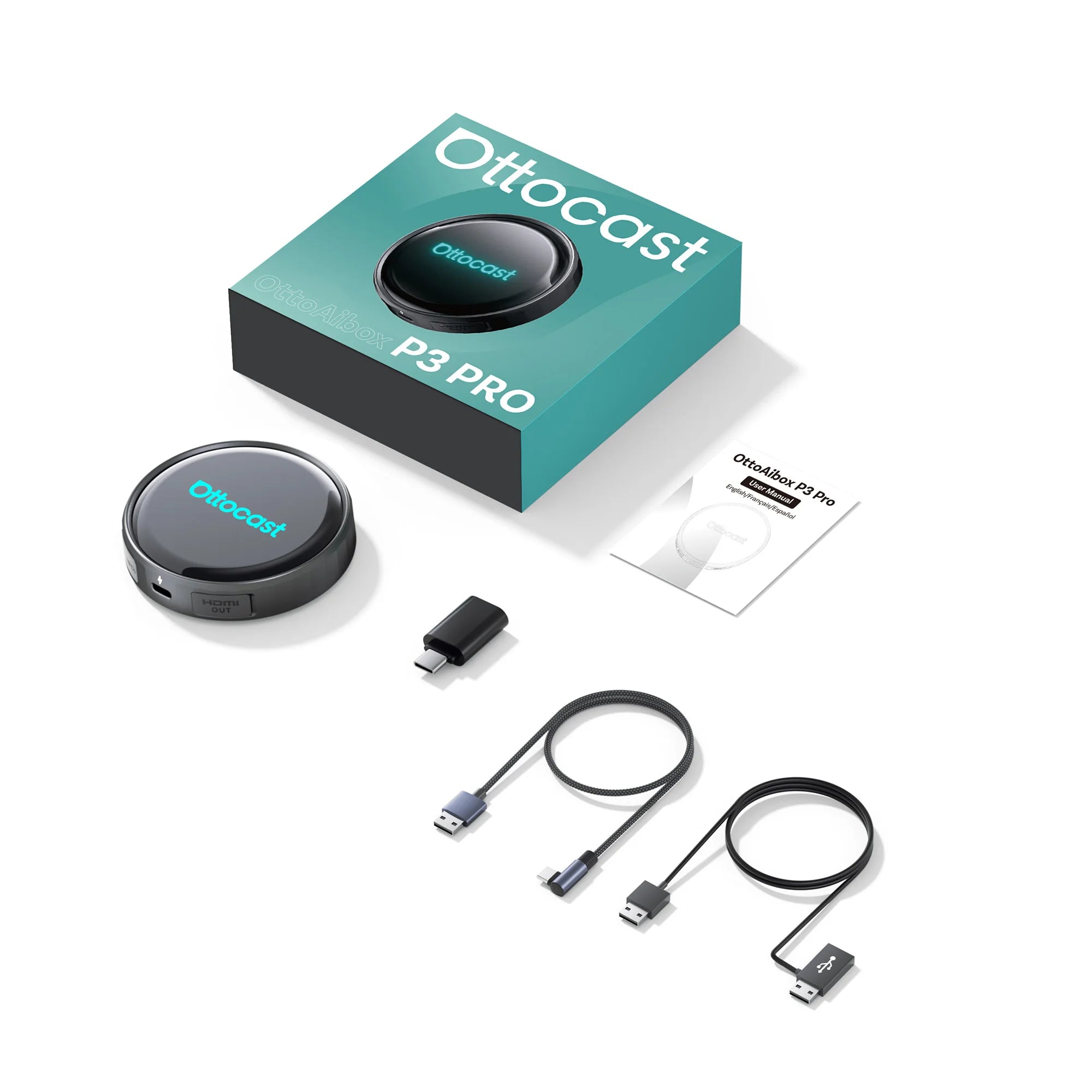 OTTOCAST P3 / P3 PRO Android TV AI Box with HDMI & Wireless CarPlay