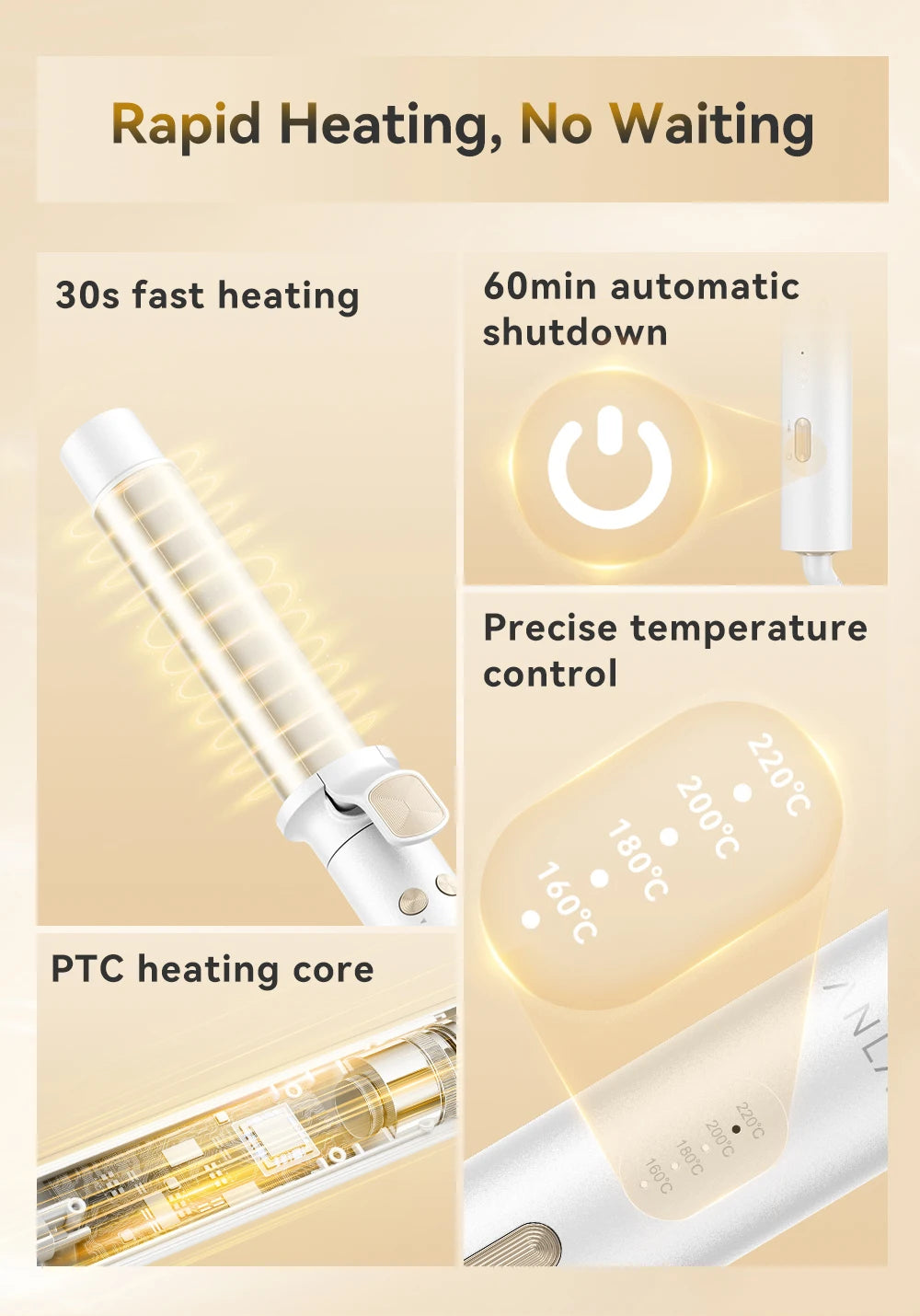 ANLAN Automatic Curling Iron | 30s Heat, Smart Temp, Ceramic Curls