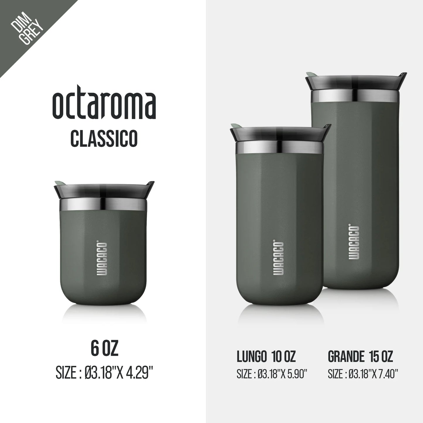 Wacaco Octaroma Vacuum Insulated Coffee Mug – Double-Wall Stainless Steel Travel Tumbler with Leak-Proof Lid, 6oz / 10oz / 15oz Thermal Cup
