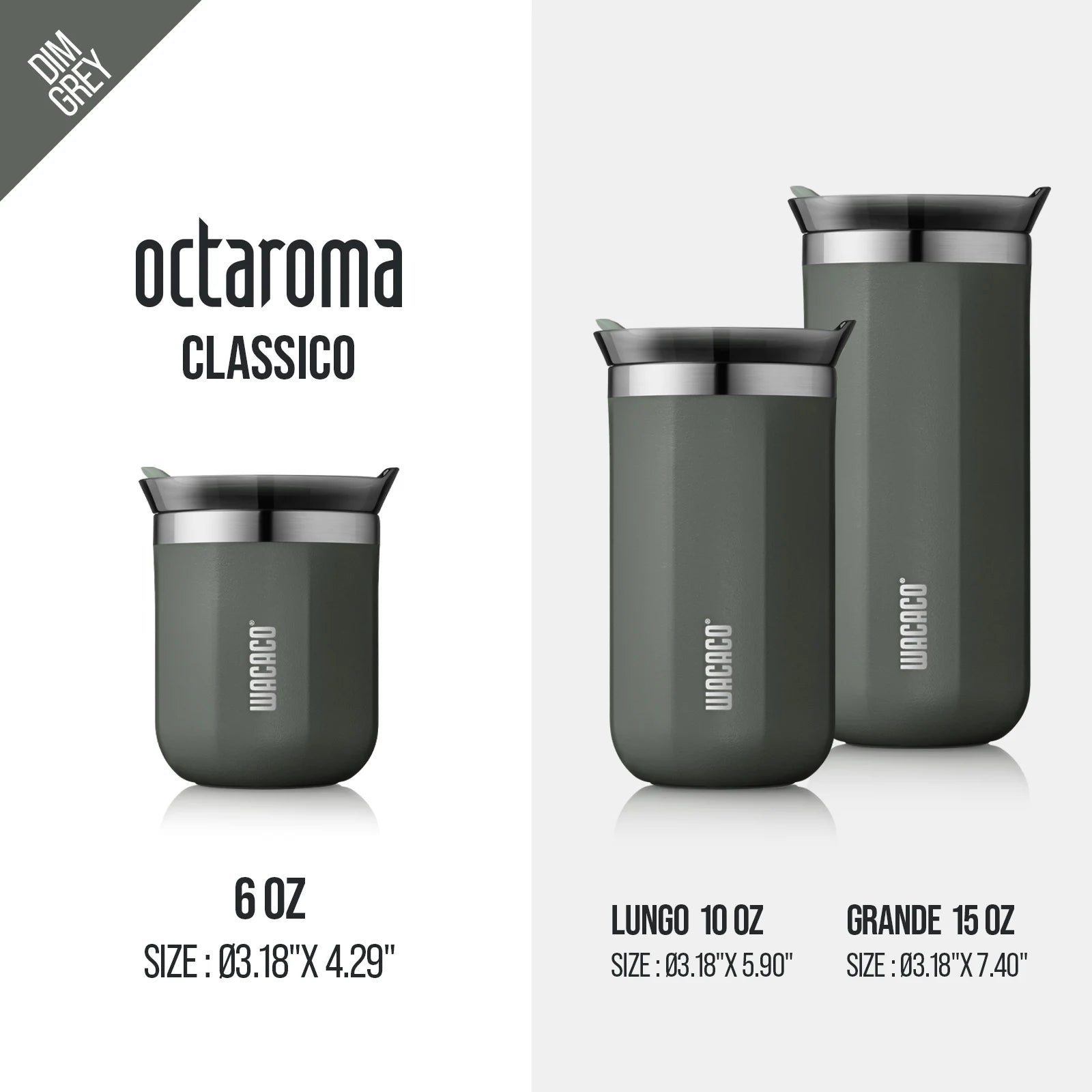 Wacaco Octaroma Vacuum Insulated Coffee Mug – Double-Wall Stainless Steel Travel Tumbler with Leak-Proof Lid, 6oz / 10oz / 15oz Thermal Cup