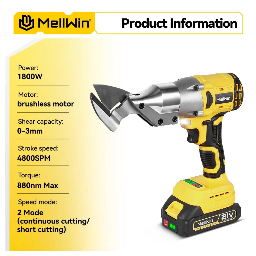 MELLWIN 1800W Brushless Electric Scissors Cordless Iron Sheet Shear Tool 360 Degree Pivoting Head For Makita 18V Battery Pin - Limetastore