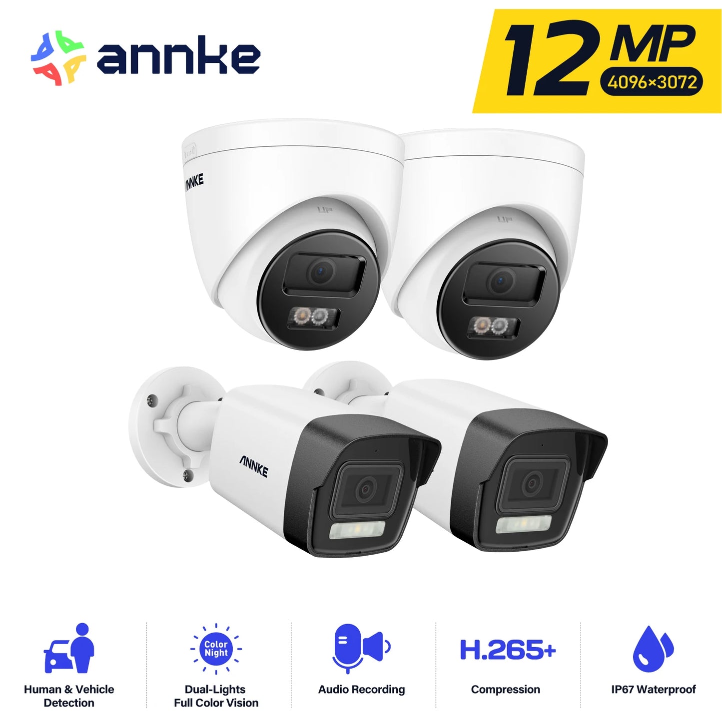 ANNKE 12MP 6K PoE Security Camera | Dual‑Light, AI Detection, Audio, IP67
