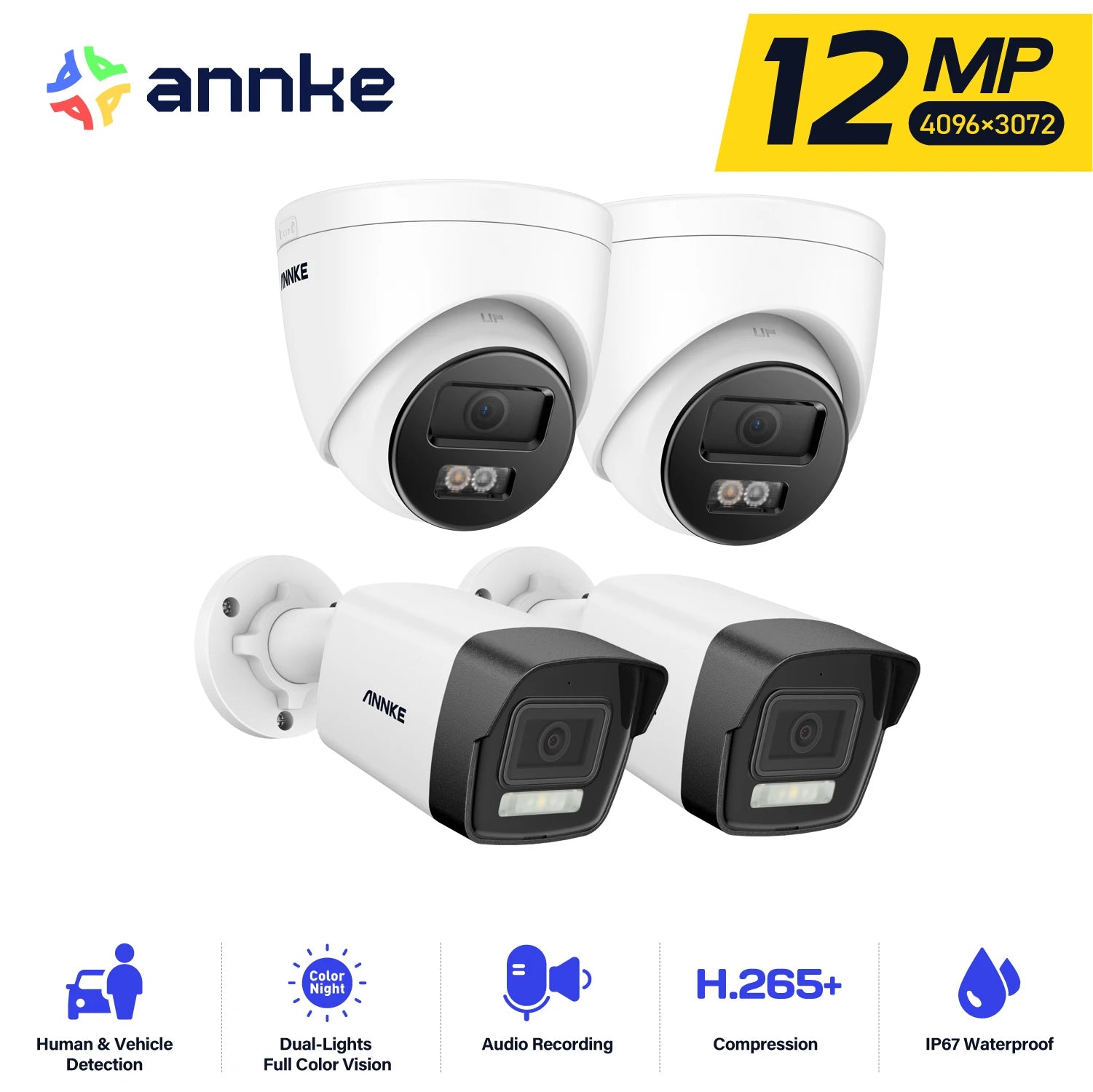 ANNKE 12MP 6K PoE Security Camera | Dual‑Light, AI Detection, Audio, IP67