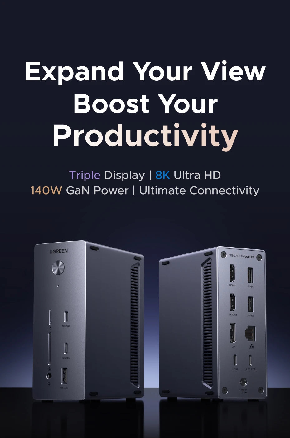 UGREEN 14‑in‑1 USB‑C Docking Station with 4K120Hz DisplayPort, Dual 4K60Hz HDMI