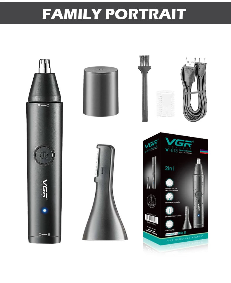 VGR Professional Nose Hair Trimmer Mini Hair Trimmer Electric Nose Trimmer 2 In 1 Clipper Portable Rechargeable Waterproof V-613