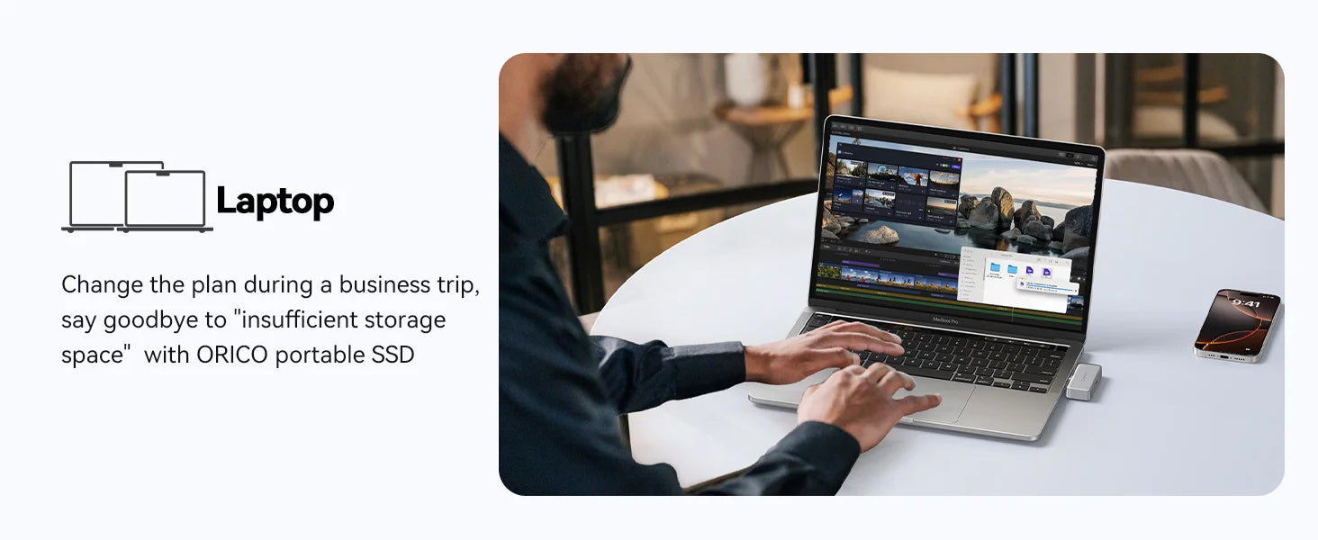 ORICO FlashPod 256GB Mini Portable SSD with Direct Plug, ProRes Recording Support & PD100W Fast Charging
