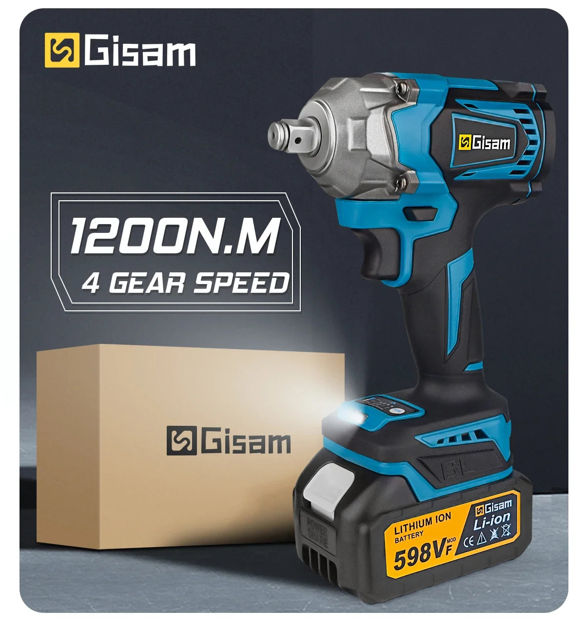 Gisam 1200N.m Brushless Impact Wrench 1/2" for Makita 18V