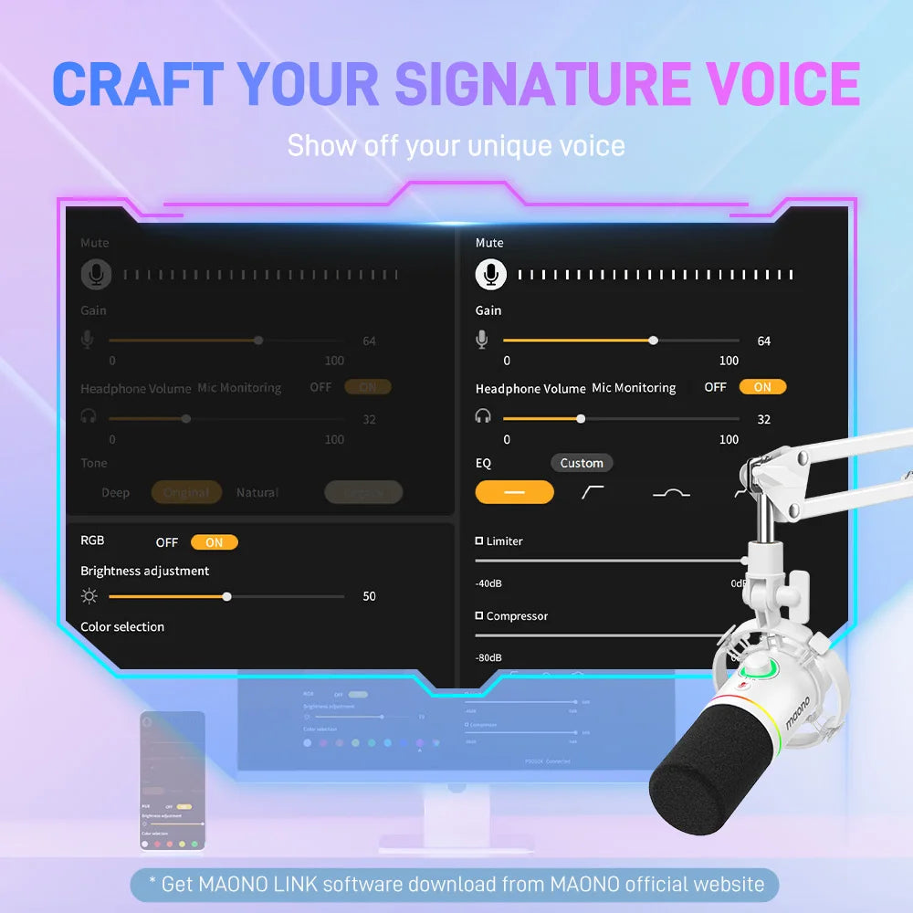 Maono PD200X – RGB Dynamic Gaming Microphone | USB/XLR Dual‑Mode Podcast Mic with Gain Control & One‑Key Mute
