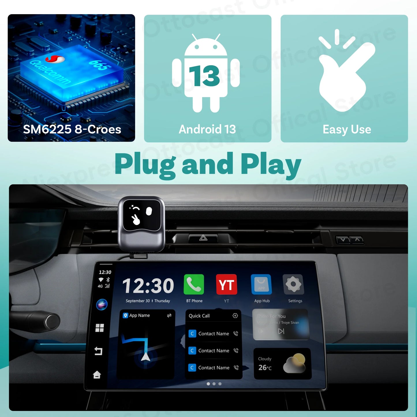 OTTOCAST NanoAI Android 13 Wireless CarPlay AI Box 128GB