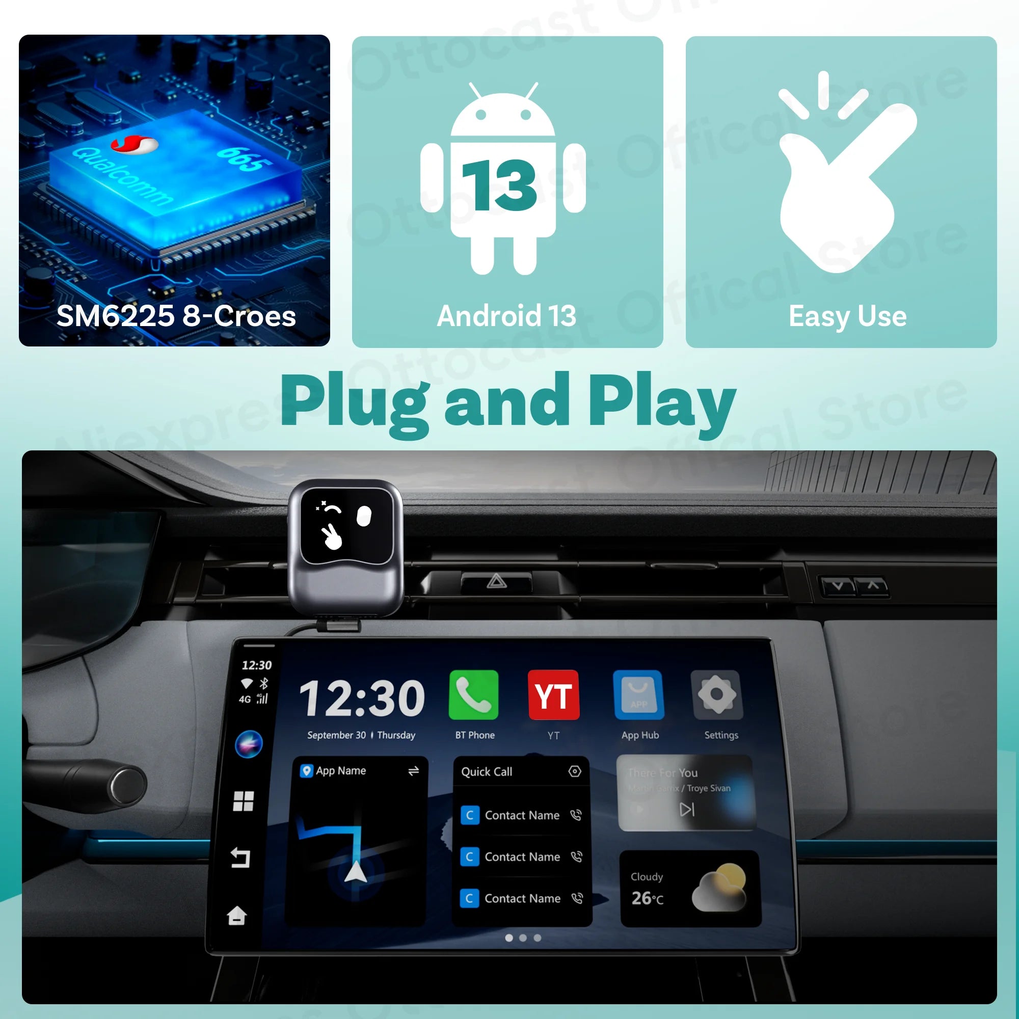 OTTOCAST NanoAI Android 13 Wireless CarPlay AI Box 128GB